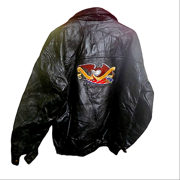 SUPER RARE Vintage Black Authentic Leather Bomber Jacket - Picture 1 of 5